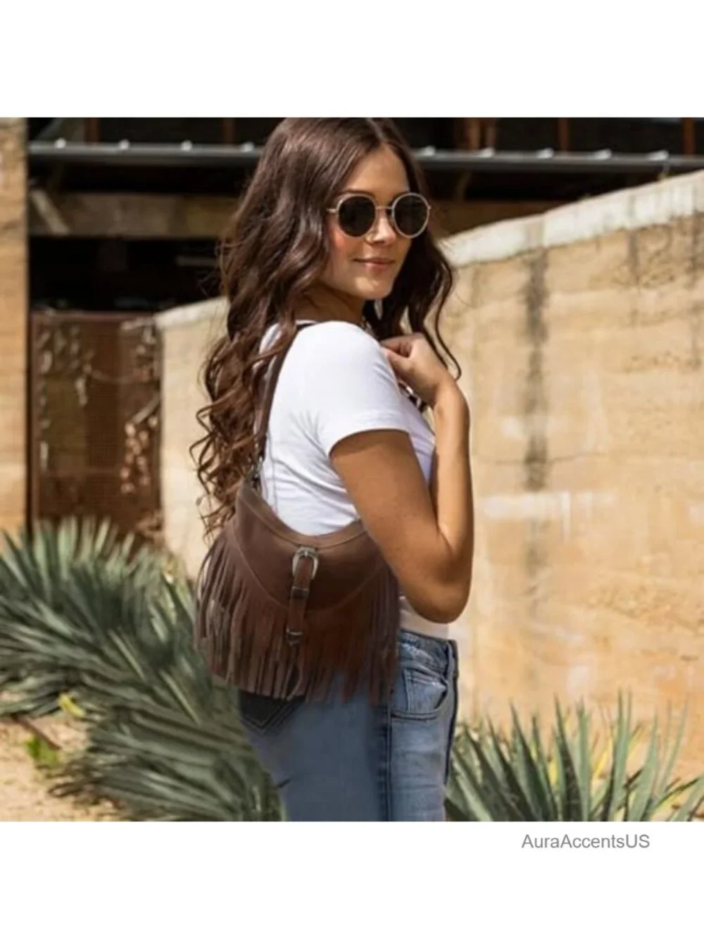 Vintage Boho Faux Suede Fringe Shoulder Bag Hobo Purse with Tassel